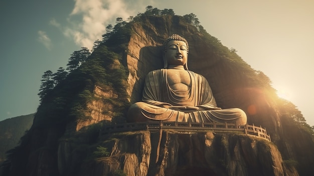 Free Photo buddha statue carved in mountain