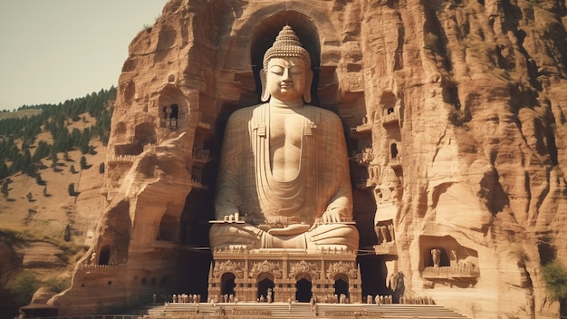 Free photo buddha statue carved in mountain