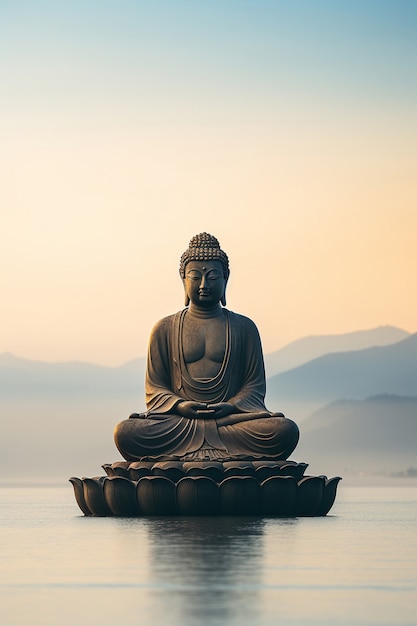 Free photo buddha statue with body of water