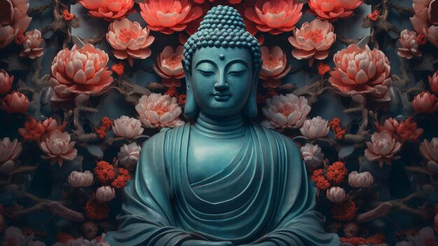 Buddha statue with flowers