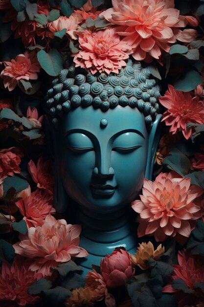 Buddha statue with flowers