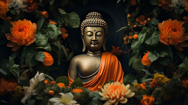 Buddha statue with flowers