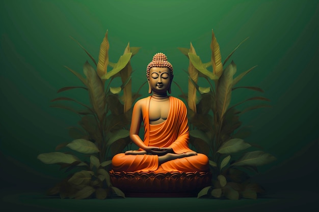 Free Photo buddha  statue with leaves