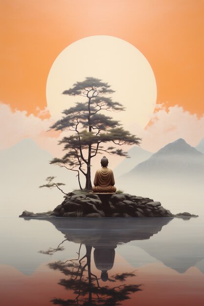 Buddha statue with natural water landscape