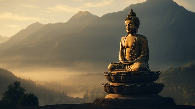 Buddha statue with nature landscape