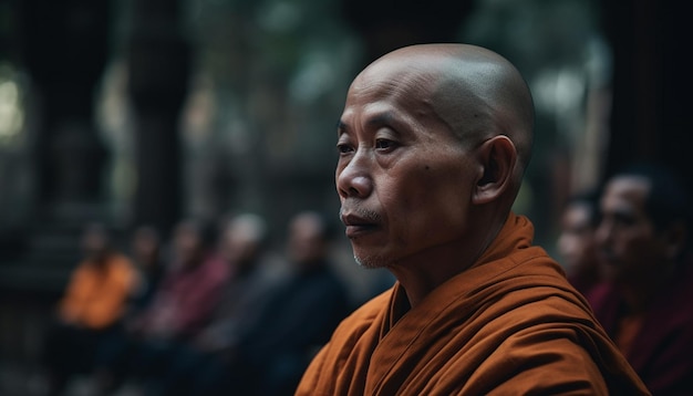 Free photo buddhist monk meditating outdoors in famous city generated by ai