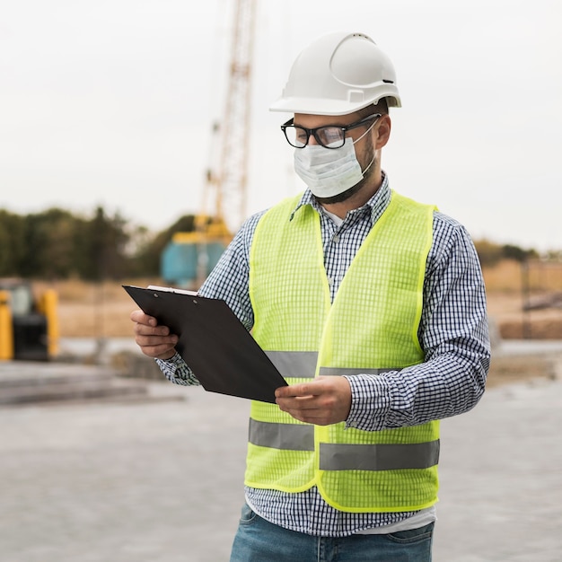 Builder man wearing protection mask