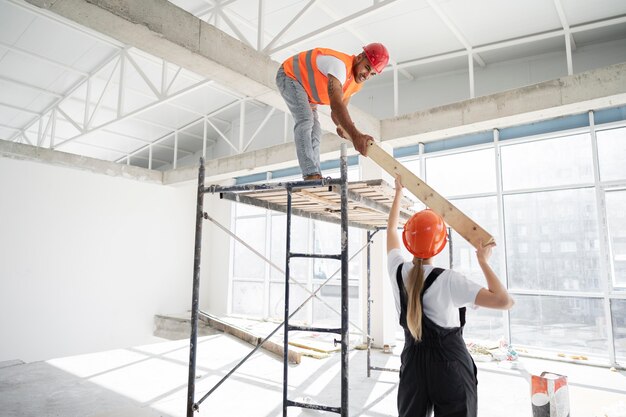 Building and construction workers on the site