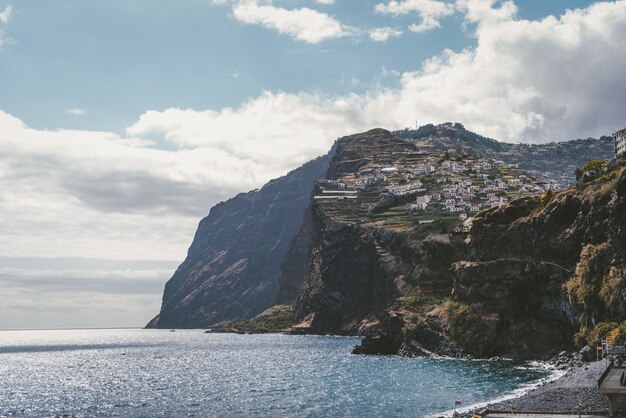 Buildings on the mountains near the sea in Funchal, Madeira, Portugal.