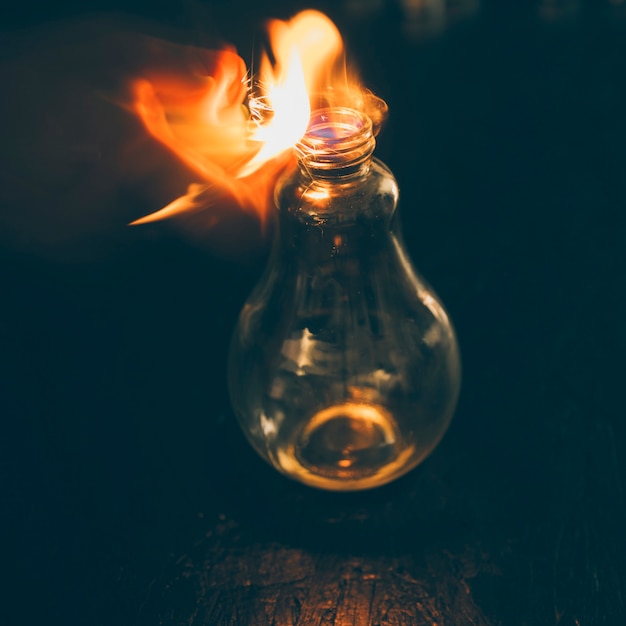 Bulb burning with fire