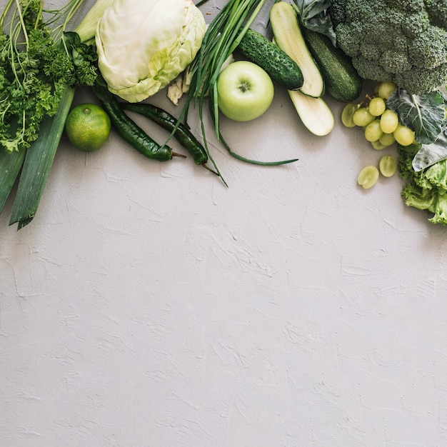 Bunch of green vegetables and fruits