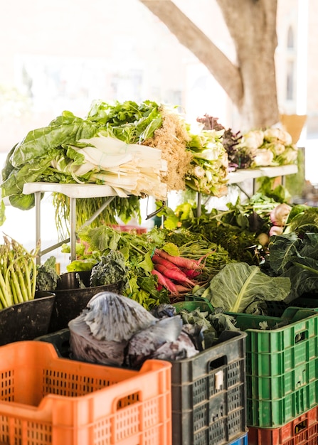 Free Photo bunch of organic vegetables for sale on market stall