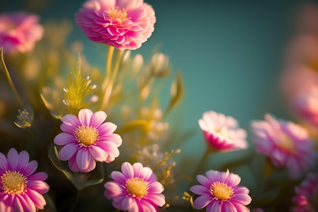 Free photo a bunch of pink flowers with the sun shining on them