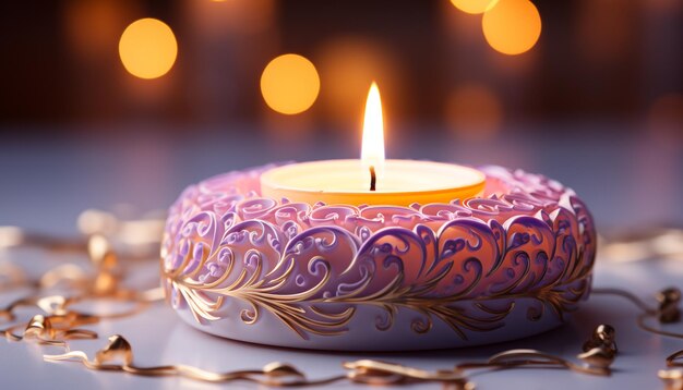 Burning candle illuminates dark night symbolizing spirituality and celebration generated by artificial intelligence