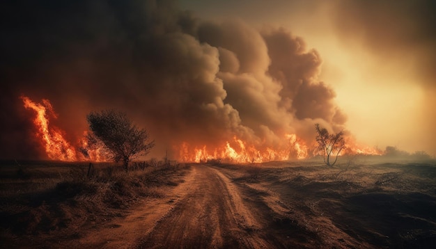 Free Photo burning forest fire destroys natural environment outdoors generated by ai