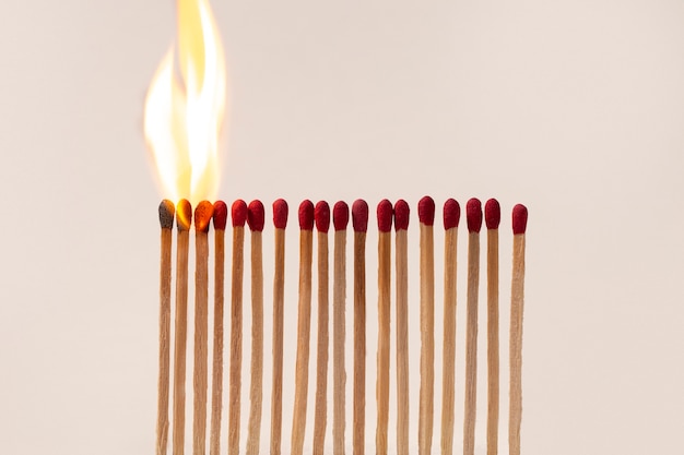 Burning matches assortment still life