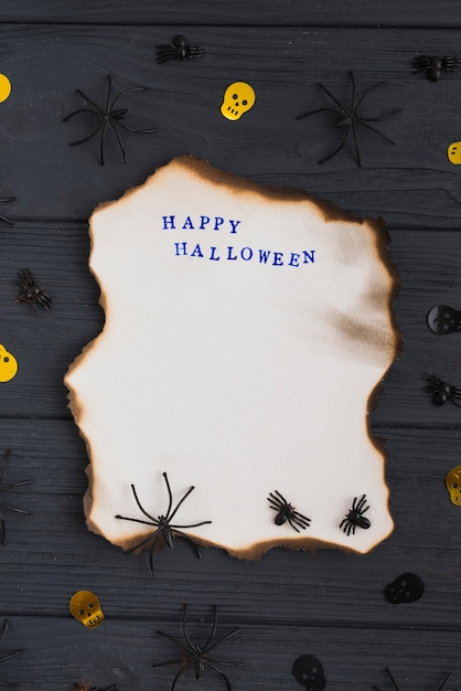 Free Photo burning paper near decorating spiders and skulls