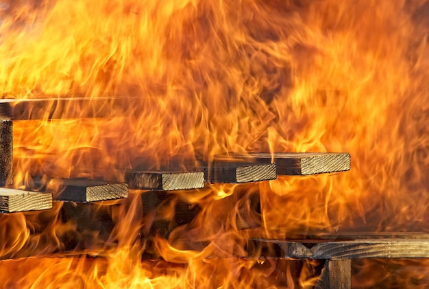 Burning wooden stair