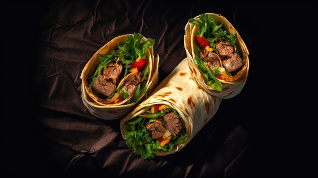 Burritos wraps with beef and vegetables AI generated image