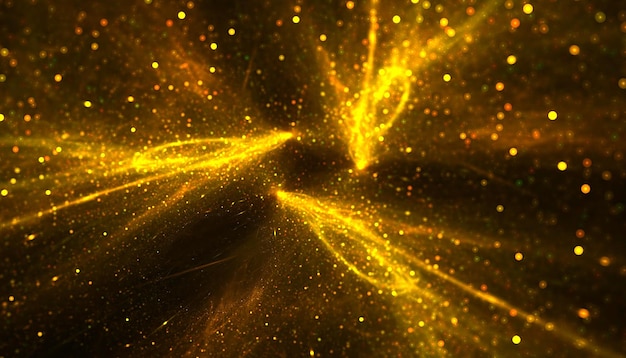 Free photo bursting golden particle energy sparkle background illustration