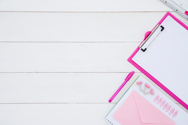 Business desk arrangement flat lay