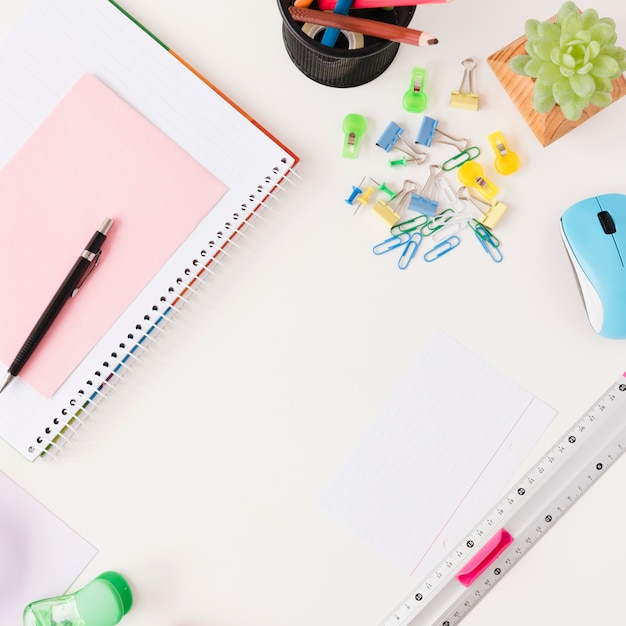 Business desk assortment with notebook