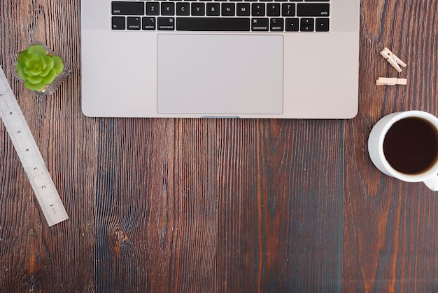 Business desk frame flat lay