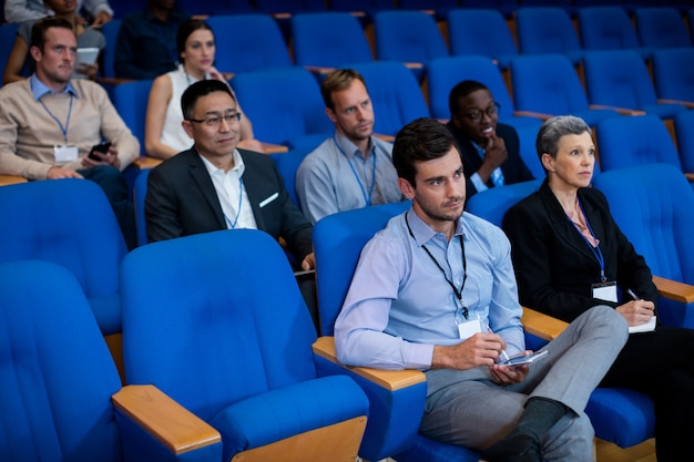 Business executives participating in a business meeting