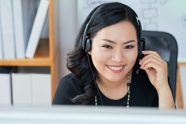 Business lady wearing headset