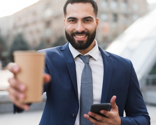 Business man enjoying coffee