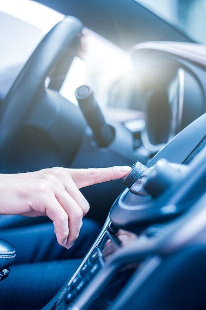 The business man operates in the car