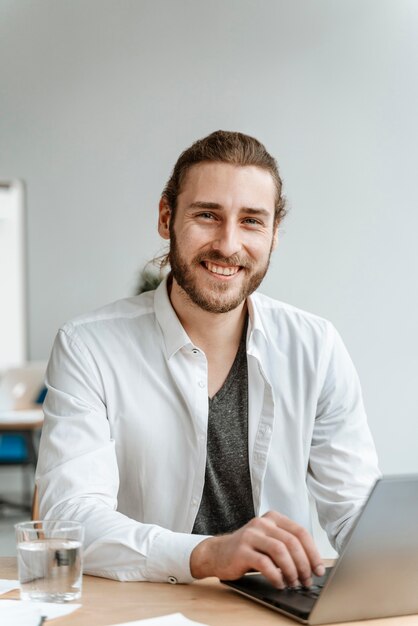 Business man working on laptop