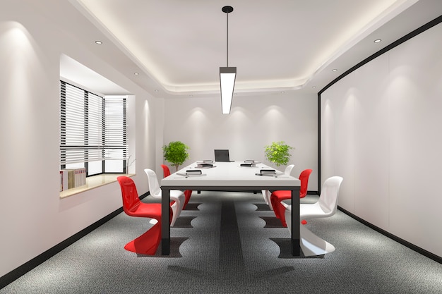 Free Photo business meeting room on high rise office building with colorful decor furnture