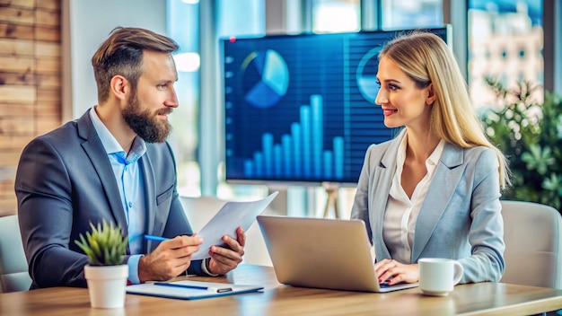 Free photo business partners collaborating on a project in a modern office setting