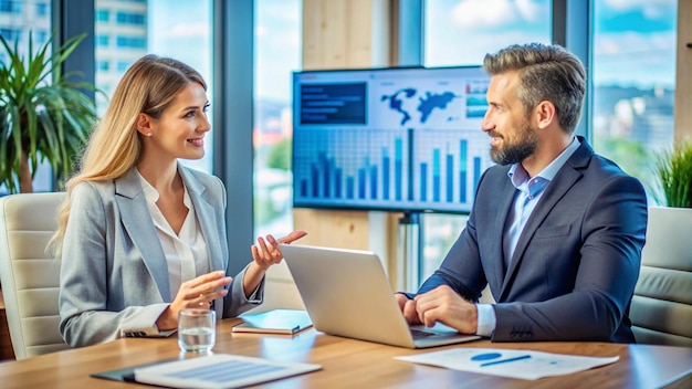 Business Partners Discussing Project on Laptop