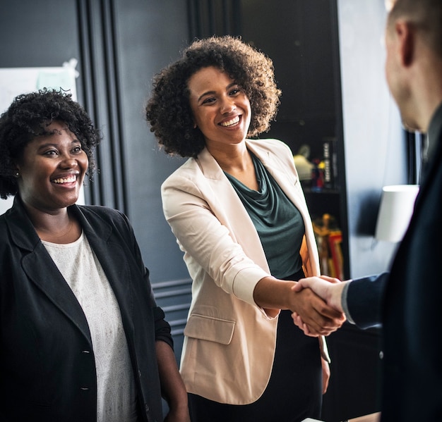 Business partners shaking hands in agreement