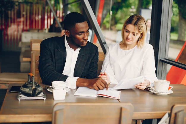 Business partners sitting in a cafe