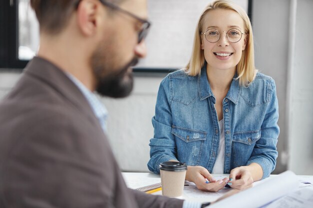 Business people having conversation