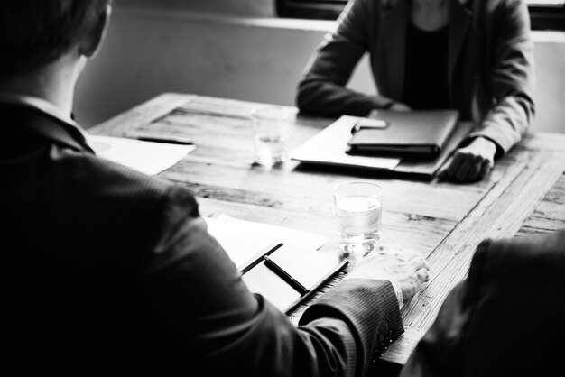 Business people sat in a meeting