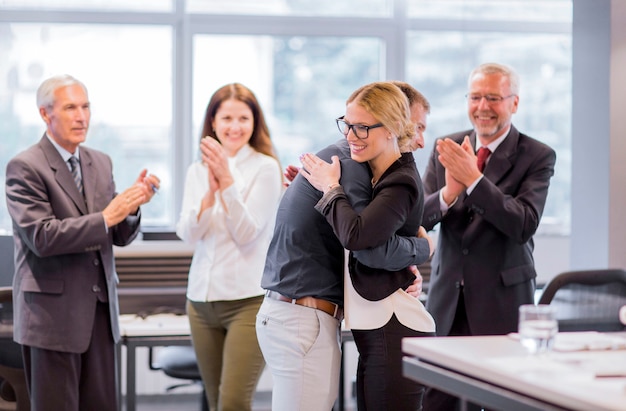 Free Photo business people team applauding achievement