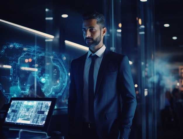 Business person in futuristic business environment