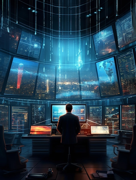 Business person in futuristic business environment