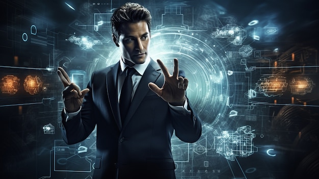 Business person in futuristic business environment