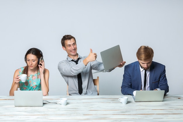 Business team working on their business project together at office