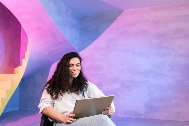 Business woman working on her laptop