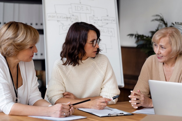 Business women discussing at table