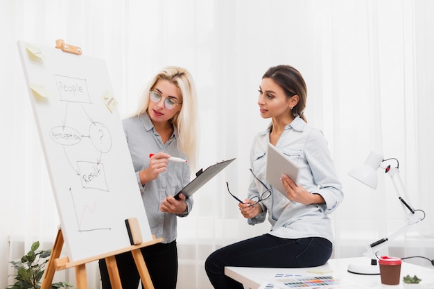 Free Photo business women looking on a diagram