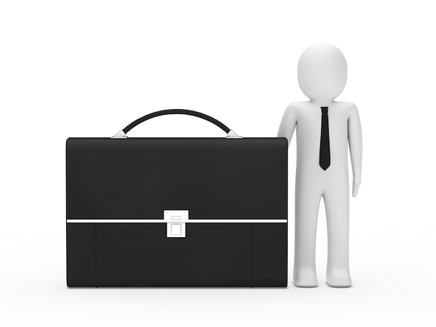 Free photo businessman next to a black briefcase