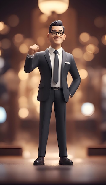 Free Photo businessman in black suit and eyeglasses celebrating success at night