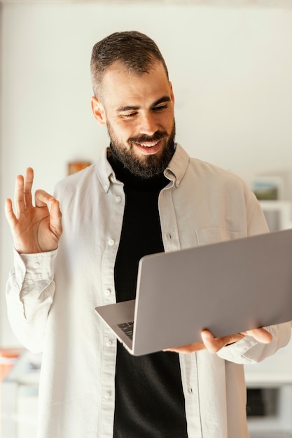 Businessman having an online meeting